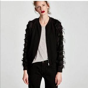 Zara NWT Bomber Jacket With Fringe Sleeves